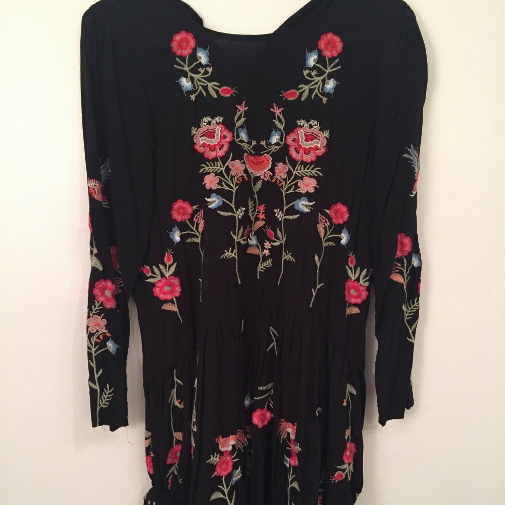 embroidered black flowered dress
